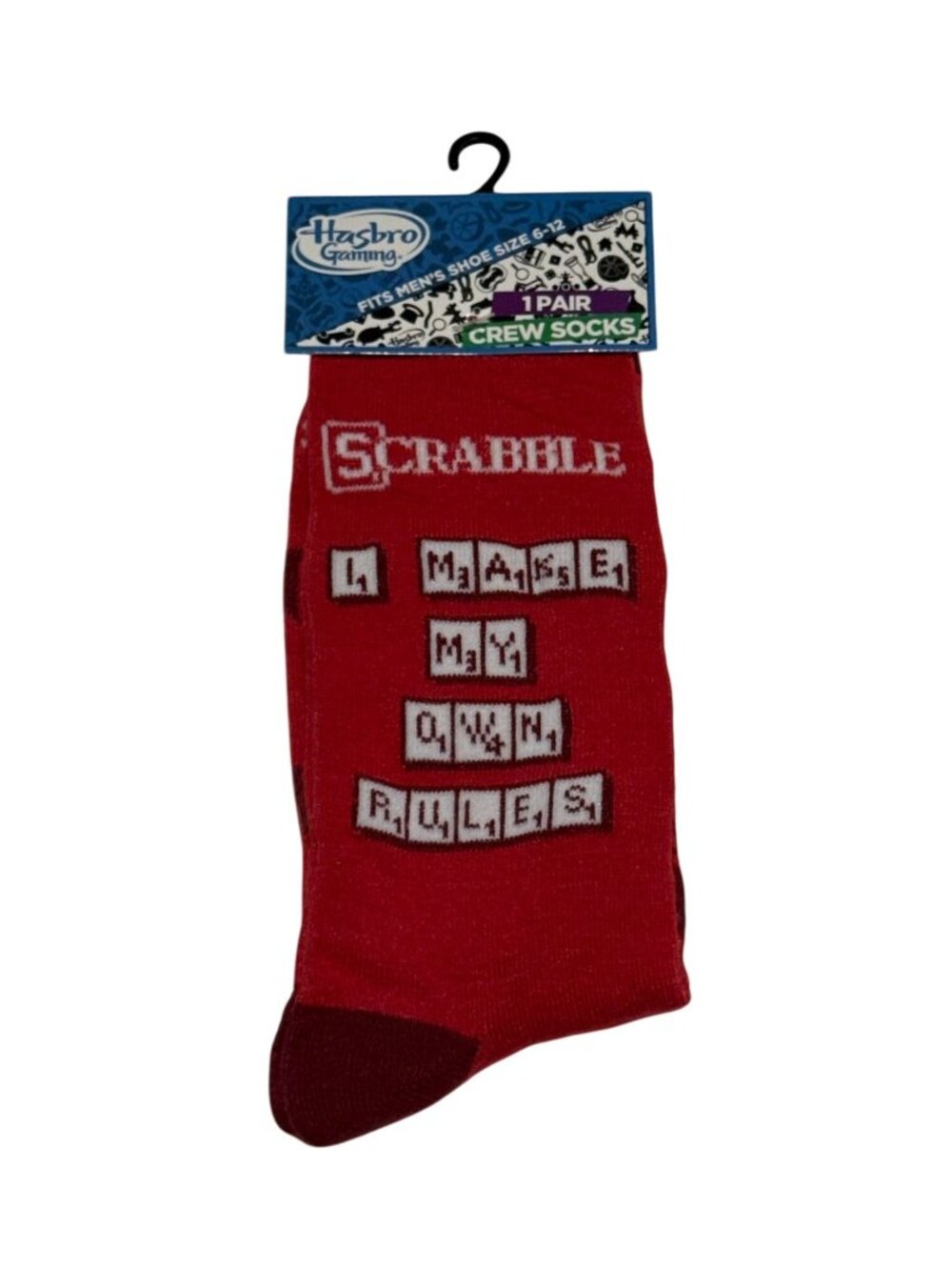 Scrabble Word Tile Crew Socks Men’s 6-12 Red Funny Game Socks